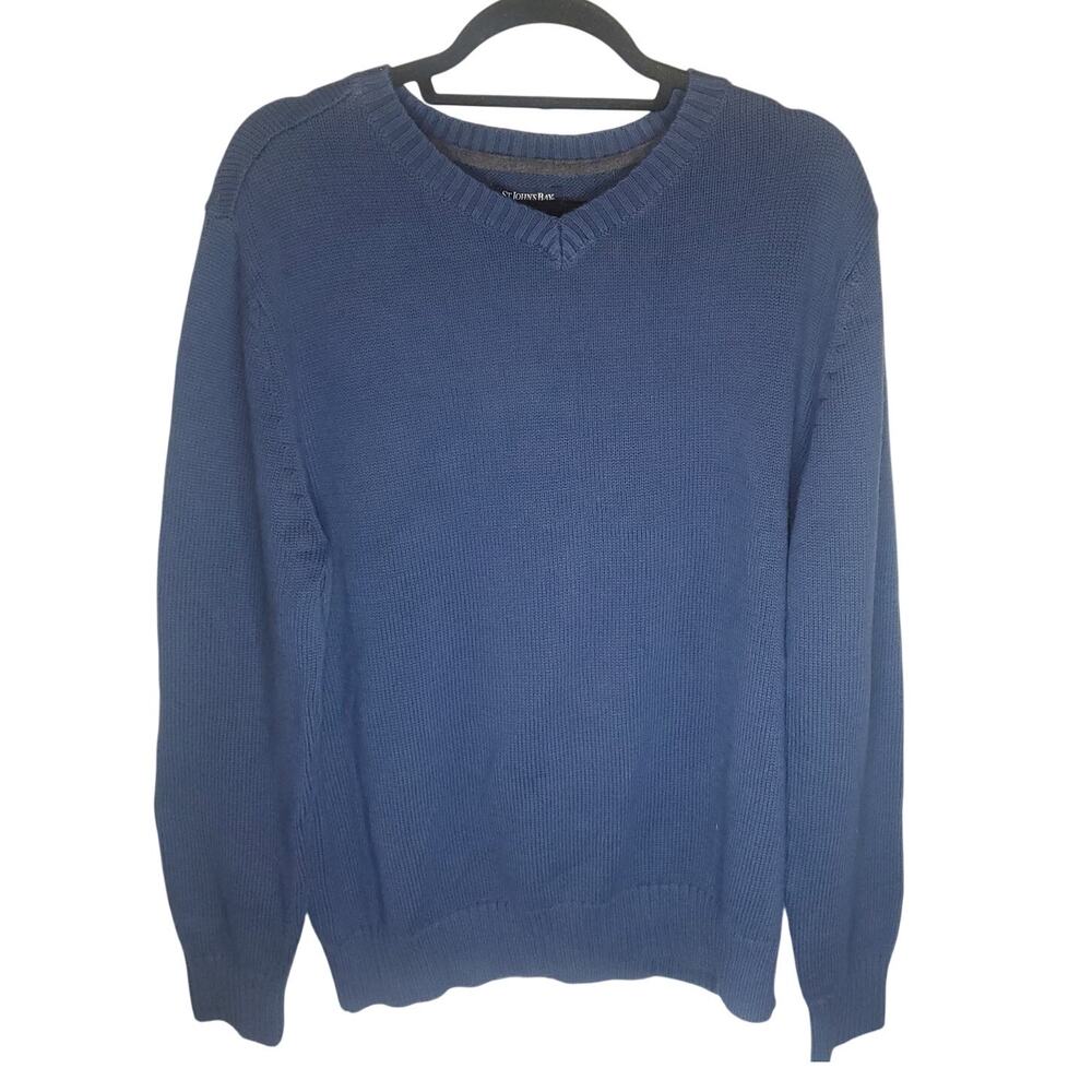 St. John’s Bay Blue 100% Cotton V-Neck Sweater Men’s Medium Classic Heritage